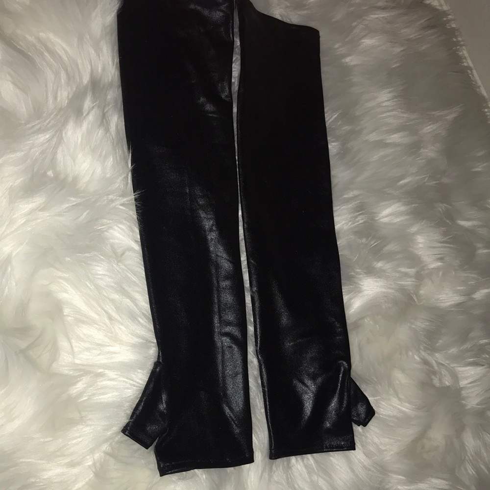 Thin faux leather long fingerless gloves